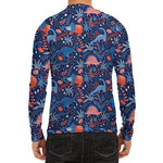 Cute Dino Leaves And Flowers Print Men's Long Sleeve Rash Guard