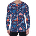 Cute Dino Leaves And Flowers Print Men's Long Sleeve T-Shirt