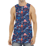 Cute Dino Leaves And Flowers Print Men's Muscle Tank Top