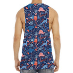 Cute Dino Leaves And Flowers Print Men's Muscle Tank Top