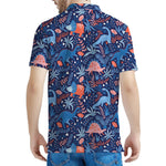 Cute Dino Leaves And Flowers Print Men's Polo Shirt