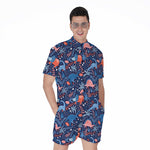 Cute Dino Leaves And Flowers Print Men's Rompers
