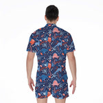 Cute Dino Leaves And Flowers Print Men's Rompers
