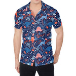 Cute Dino Leaves And Flowers Print Men's Shirt