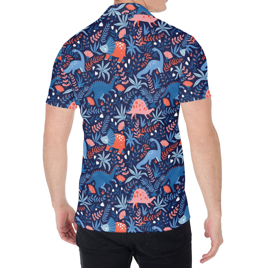 Cute Dino Leaves And Flowers Print Men's Shirt