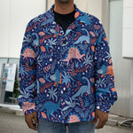 Cute Dino Leaves And Flowers Print Men's Shirt Jacket