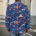 Cute Dino Leaves And Flowers Print Men's Shirt Jacket