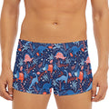 Cute Dino Leaves And Flowers Print Men's Short Boxer Briefs