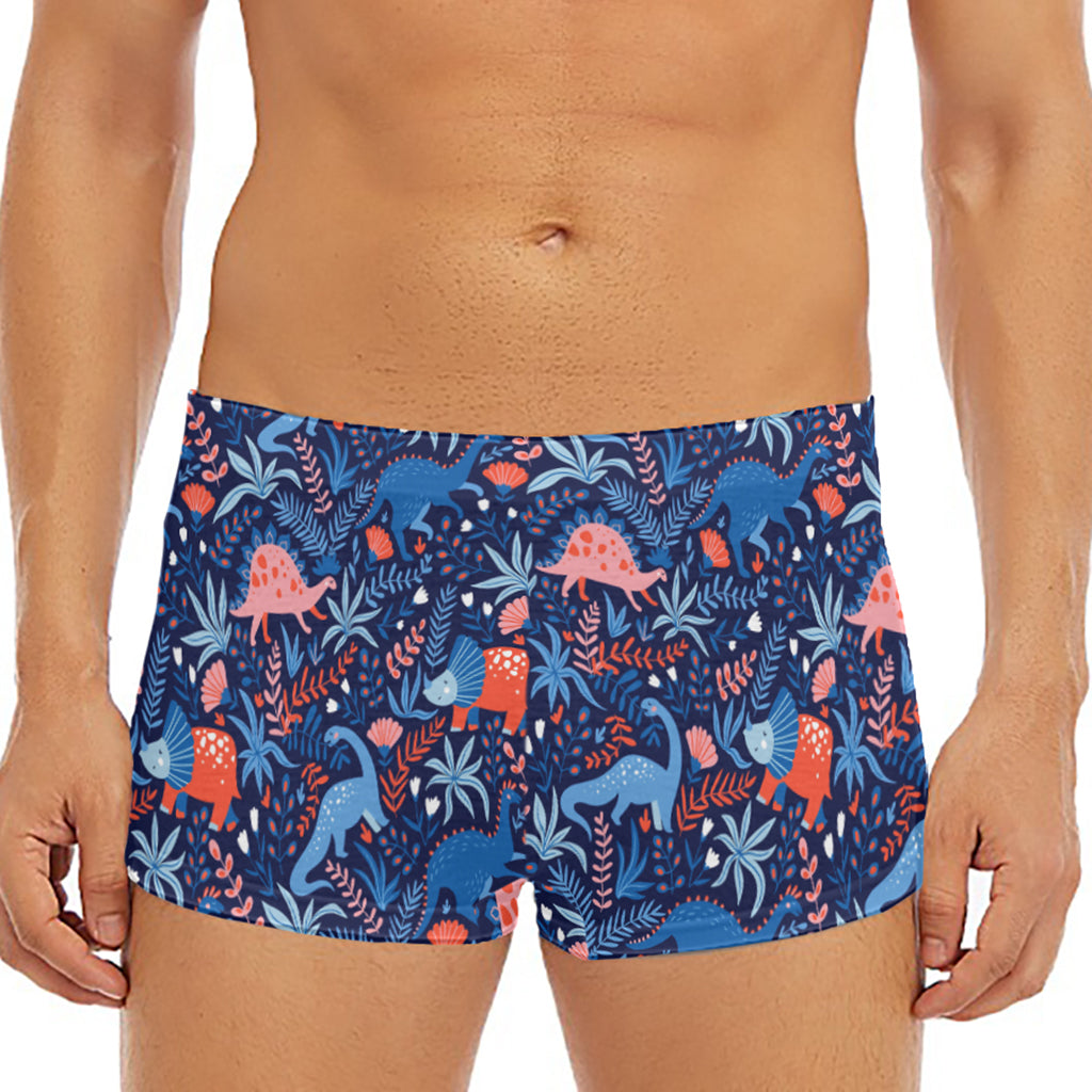 Cute Dino Leaves And Flowers Print Men's Short Boxer Briefs