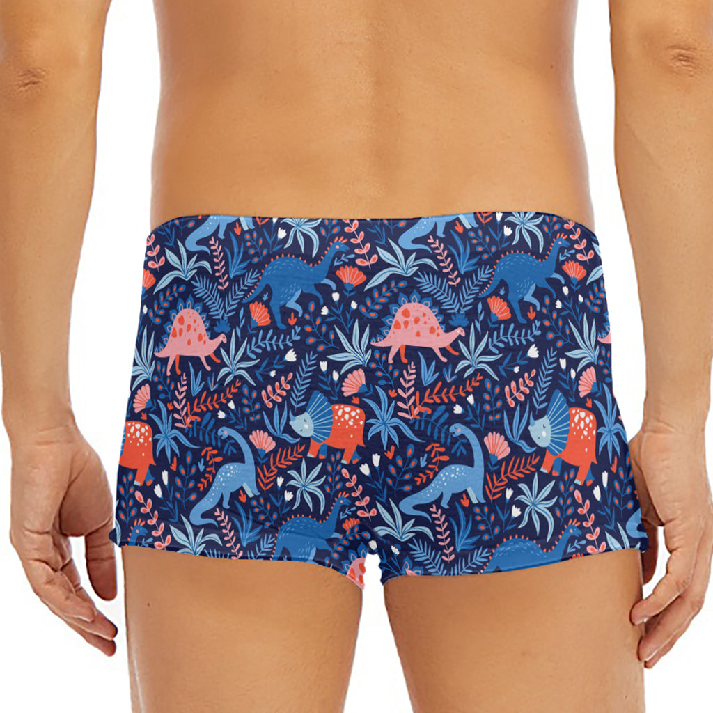 Cute Dino Leaves And Flowers Print Men's Short Boxer Briefs