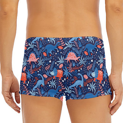 Cute Dino Leaves And Flowers Print Men's Short Boxer Briefs