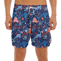 Cute Dino Leaves And Flowers Print Men's Split Running Shorts