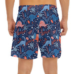 Cute Dino Leaves And Flowers Print Men's Split Running Shorts
