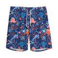 Cute Dino Leaves And Flowers Print Men's Athletic Shorts