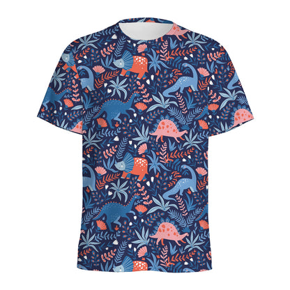 Cute Dino Leaves And Flowers Print Men's Sports T-Shirt
