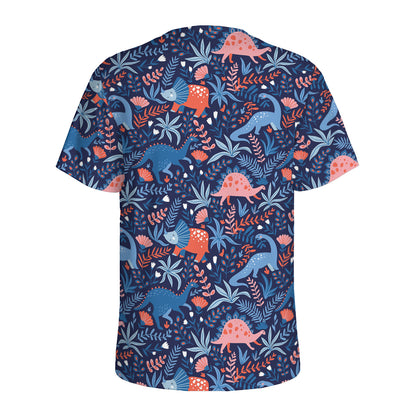 Cute Dino Leaves And Flowers Print Men's Sports T-Shirt