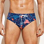 Cute Dino Leaves And Flowers Print Men's Swim Briefs