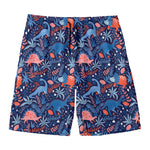 Cute Dino Leaves And Flowers Print Men's Swim Trunks