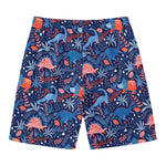 Cute Dino Leaves And Flowers Print Men's Swim Trunks