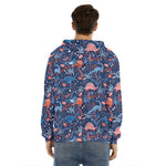 Cute Dino Leaves And Flowers Print Men's Velvet Pullover Hoodie