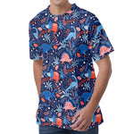 Cute Dino Leaves And Flowers Print Men's Velvet T-Shirt