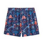 Cute Dino Leaves And Flowers Print Mesh Shorts