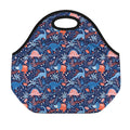 Cute Dino Leaves And Flowers Print Neoprene Lunch Bag