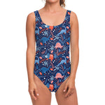 Cute Dino Leaves And Flowers Print One Piece Swimsuit