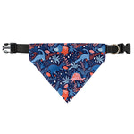 Cute Dino Leaves And Flowers Print Over The Collar Dog Bandana