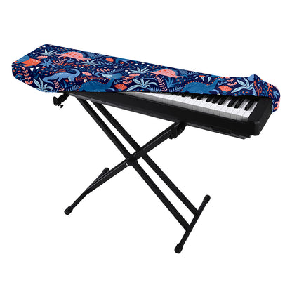 Cute Dino Leaves And Flowers Print Piano Keyboard Cover