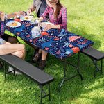 Cute Dino Leaves And Flowers Print Picnic Table Cover