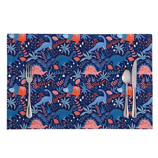 Cute Dino Leaves And Flowers Print Placemat