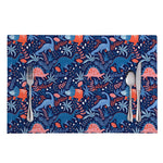 Cute Dino Leaves And Flowers Print Placemat