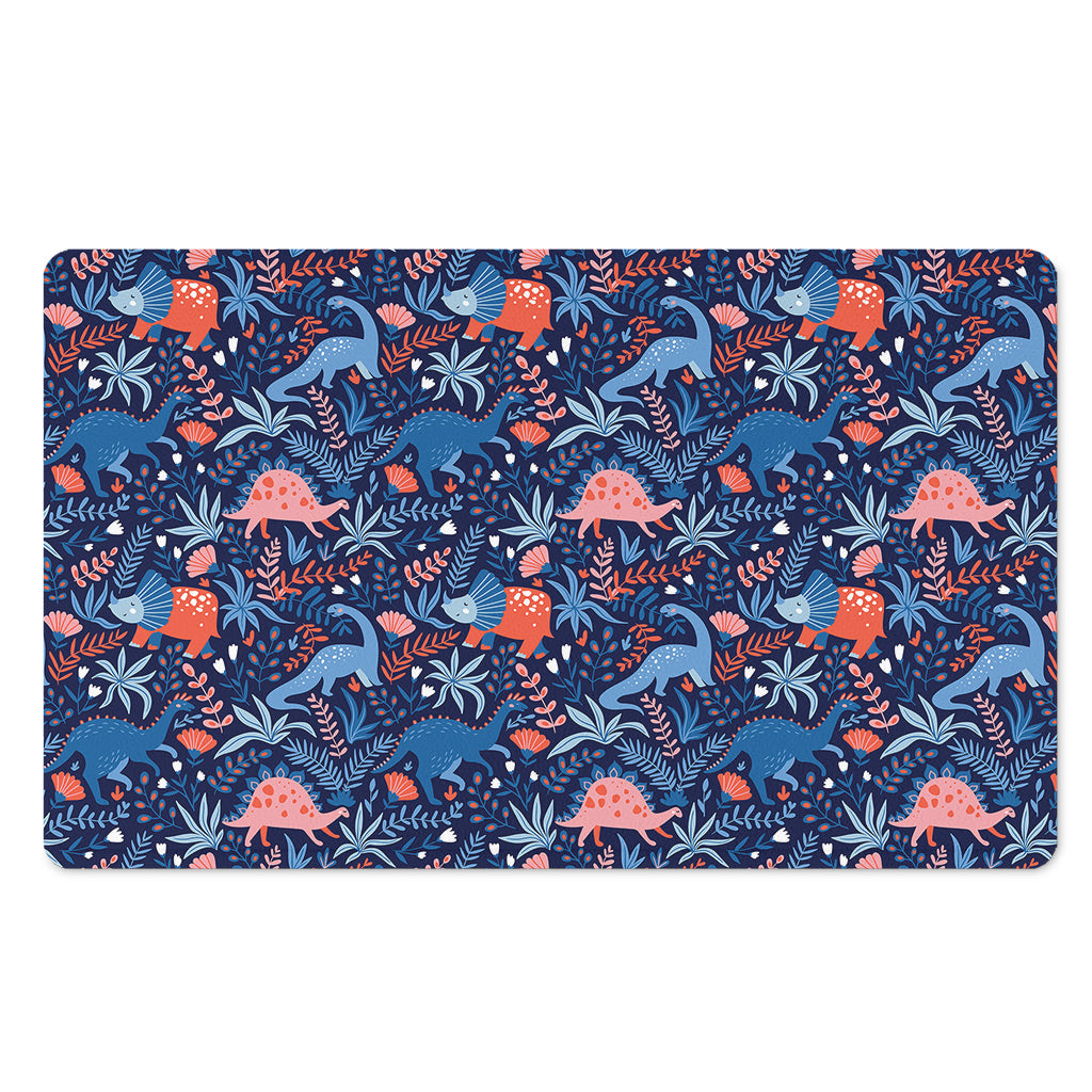 Cute Dino Leaves And Flowers Print Polyester Doormat