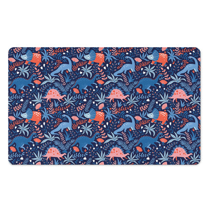 Cute Dino Leaves And Flowers Print Polyester Doormat