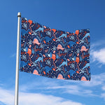 Cute Dino Leaves And Flowers Print Polyester Flag
