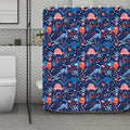 Cute Dino Leaves And Flowers Print Polyester Shower Curtain