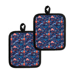 Cute Dino Leaves And Flowers Print Pot Holders