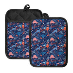 Cute Dino Leaves And Flowers Print Pot Holders With Pocket