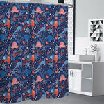 Cute Dino Leaves And Flowers Print Premium Shower Curtain