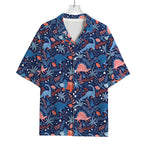 Cute Dino Leaves And Flowers Print Rayon Hawaiian Shirt