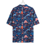 Cute Dino Leaves And Flowers Print Rayon Hawaiian Shirt