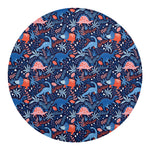 Cute Dino Leaves And Flowers Print Round Blanket