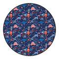 Cute Dino Leaves And Flowers Print Round Floor Mat
