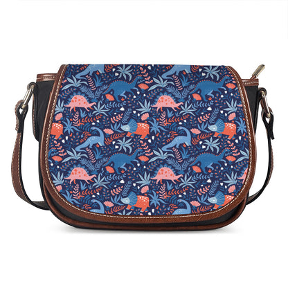 Cute Dino Leaves And Flowers Print Saddle Bag