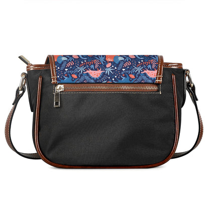 Cute Dino Leaves And Flowers Print Saddle Bag