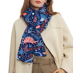 Cute Dino Leaves And Flowers Print Scarf