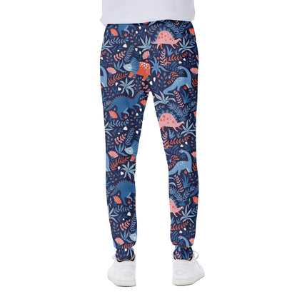 Cute Dino Leaves And Flowers Print Scuba Joggers