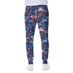 Cute Dino Leaves And Flowers Print Scuba Joggers