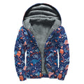 Cute Dino Leaves And Flowers Print Sherpa Lined Zip Up Hoodie